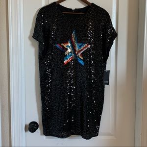 Aidan Mattox Star Sequin Short Sleeve Shift Dress